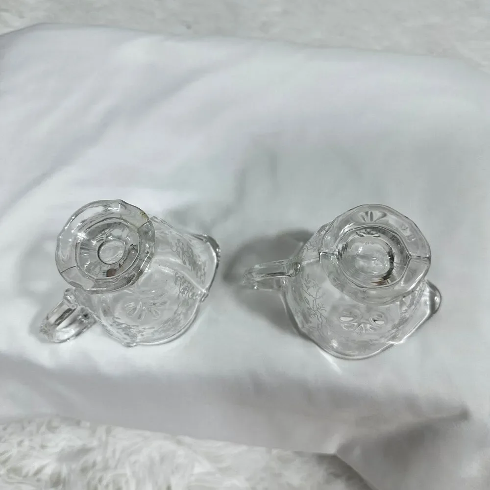 Fostoria Two Vintage Chintz Etched Glass Creamer Baroque